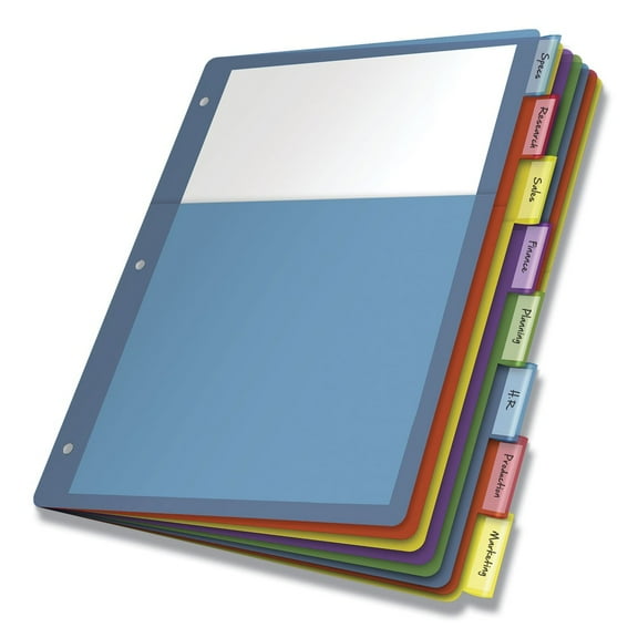 Cardinal 84017CB 11 x 8.5 Poly 1-Pocket 8-Tab Index Dividers - Assorted (4/Pack)