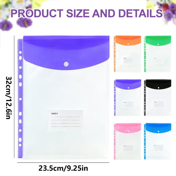 Poly Binder Envelopes, 10-Pack 13" x 9" Blue Plastic Binder Pockets, 11-Hole Expandable Document Pouches for Office Filing Organization, MELF