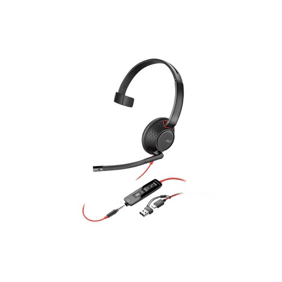 Poly Blackwire 5210 Monaural USB-C Headset +3.5mm Plug +USB-C/A Adapter