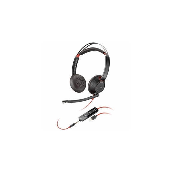 Polycom Blackwire 5220 USB-C Wired Stereo Headset with USB-C to USB-A Adapter, Black