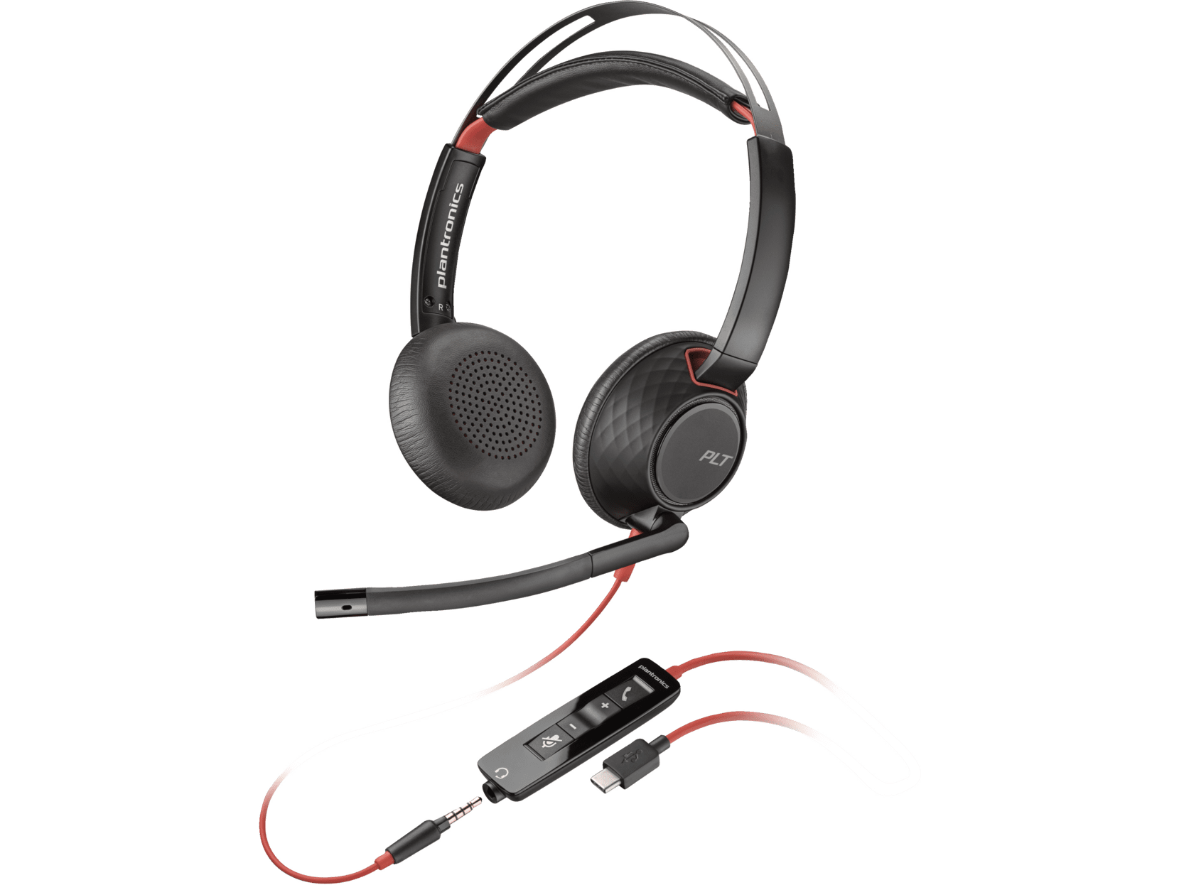 Poly Blackwire 5220 Wired Headset (Plantronics) - Flexible Noise-Canceling Boom Mic - Ergonomic Design - Connect to PC/Mac, Mobile via USB-C, USB-A, or 3.5 mm - Works w/Teams, Zoom