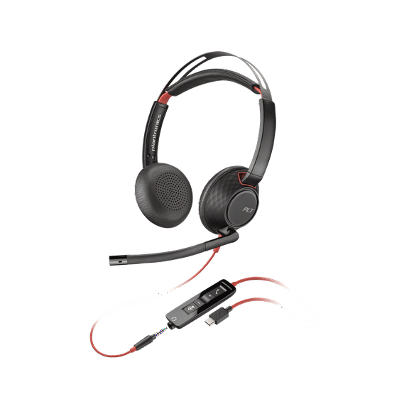 Poly Blackwire 5220 Wired Headset (Plantronics) - Flexible Noise-Canceling Boom Mic - Ergonomic Design - Connect to PC/Mac, Mobile via USB-C, USB-A, or 3.5 mm - Works w/Teams, Zoom