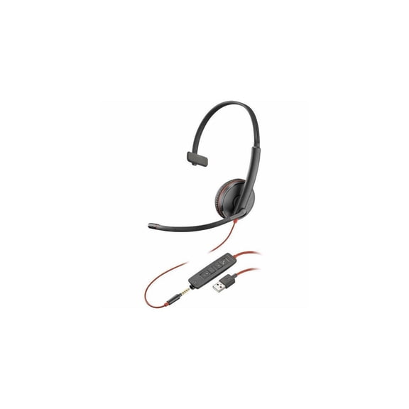 Poly Blackwire C3215 Headset - Mono - Mini-phone (3.5mm), USB Type A - Wired - 32 Ohm - 20 Hz - 20 kHz - Over-the-head, Over-the-ear - Monaural - Supra-aural - 7.40 ft Cable - Noise Cancelling