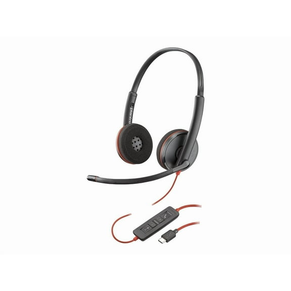 HP Poly Blackwire C3220 Headset - Stereo - USB Type C - Wired - 32 Ohm - 20 Hz - 20 kHz - Over-The-Head, Over-The-Ear - Binaural - Supra-aural - 5.20 ft Cable - Noise Cancelling Microphone - Black