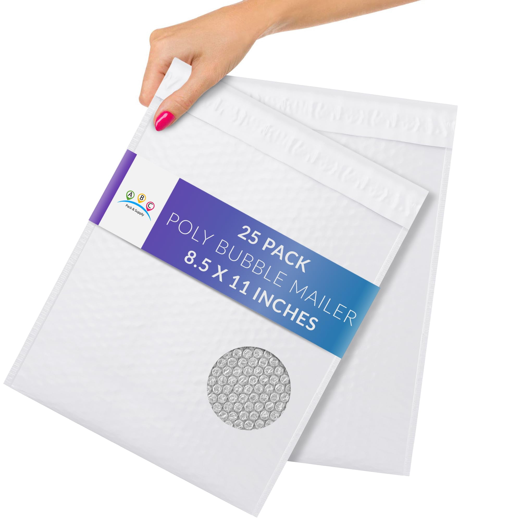 Poly Bubble Mailers 25 pack 8.5 x 11 in White Padded Self Seal Tear-Proof Waterproof