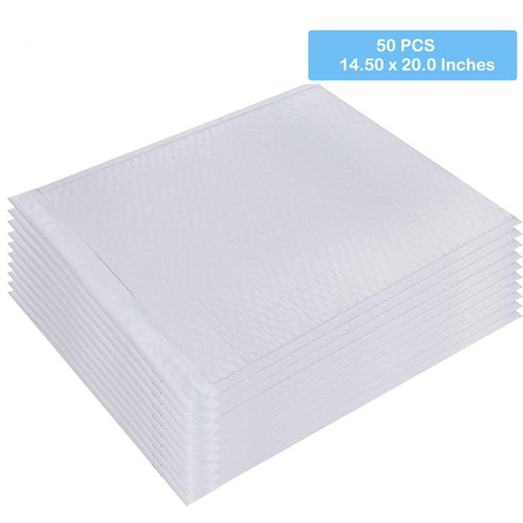 Poly Bubble Mailers Padded Lined Envelopes Light Weight Shipping Bags Self Sealing 14.5" x 20" Inch White 50 Pieces