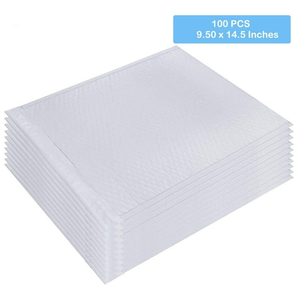 Poly Bubble Mailers Padded Lined Envelopes Light Weight Shipping Bags Self Sealing 9.5 x 14.5 Inch White 100 Pieces