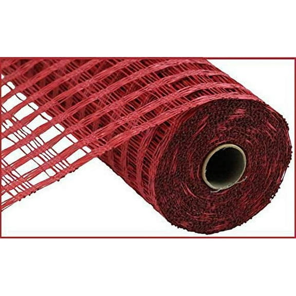 Poly Burlap Check Deco Mesh, Cranberry Red -10 Inches x 10 Yards
