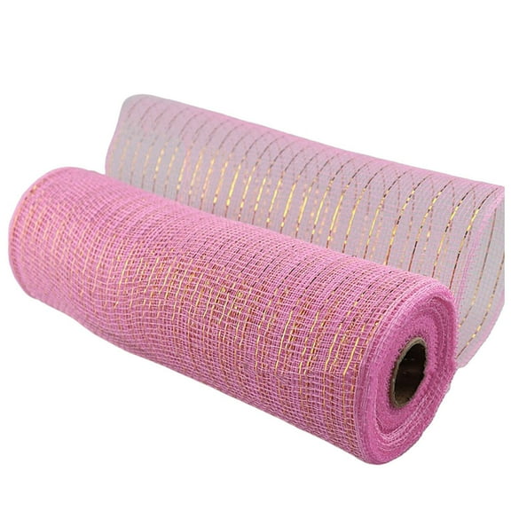 Poly Burlap Deco Mesh Ribbon, Wide Gold Wire Wrapping Mesh, Flexible DIY Craft Ribbon for Christmas Home Door Wreath Decoration