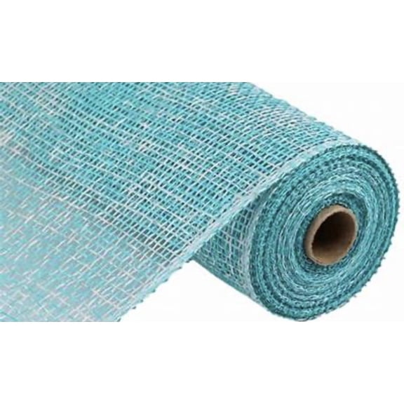 Poly Burlap Mesh Turquoise/White 10x 10 Yards For Wreaths Ribbons