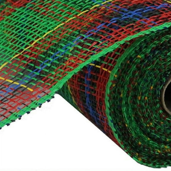 Poly Burlap Plaid Deco Mesh, 10" x 10 Yards (Emerald, Red, Black, Blue, Yellow)