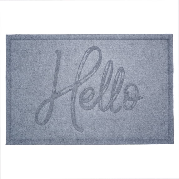 Poly Canty Hello Indoor/Outdoor Mat,18" x 30", Light Grey