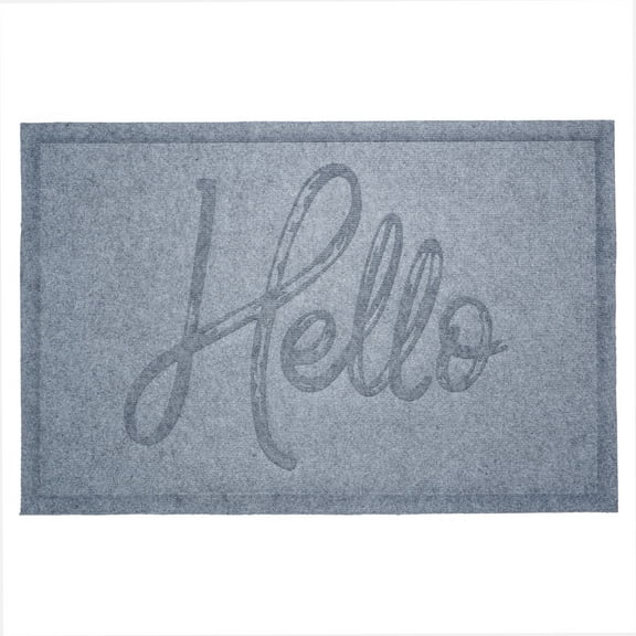 Poly Canty Hello Indoor/Outdoor Mat,18" x 30", Light Grey