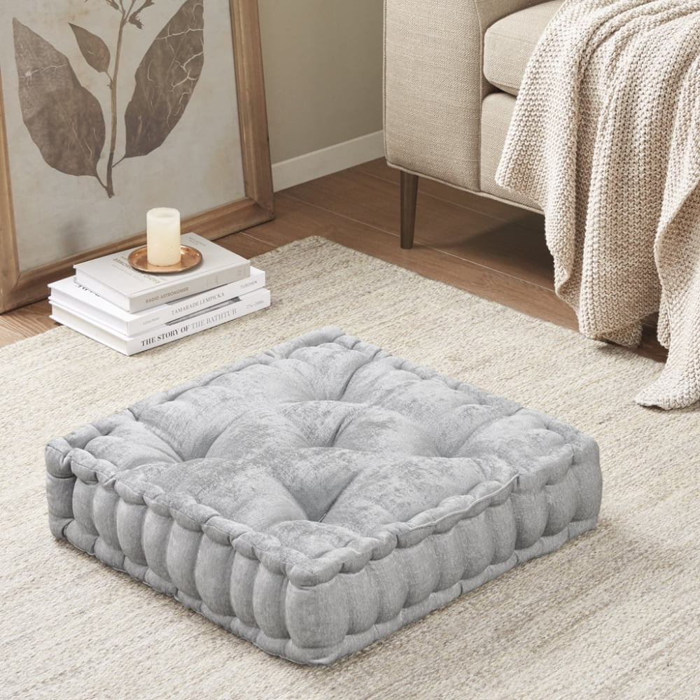 Poly Chenille Meditation Floor Pillow Large Square Tufted Floor Cushion with Scalloped Edge Design Hypoallergenic Chair Cushion for Living Room Bedroom Apartment Aqua Walmart