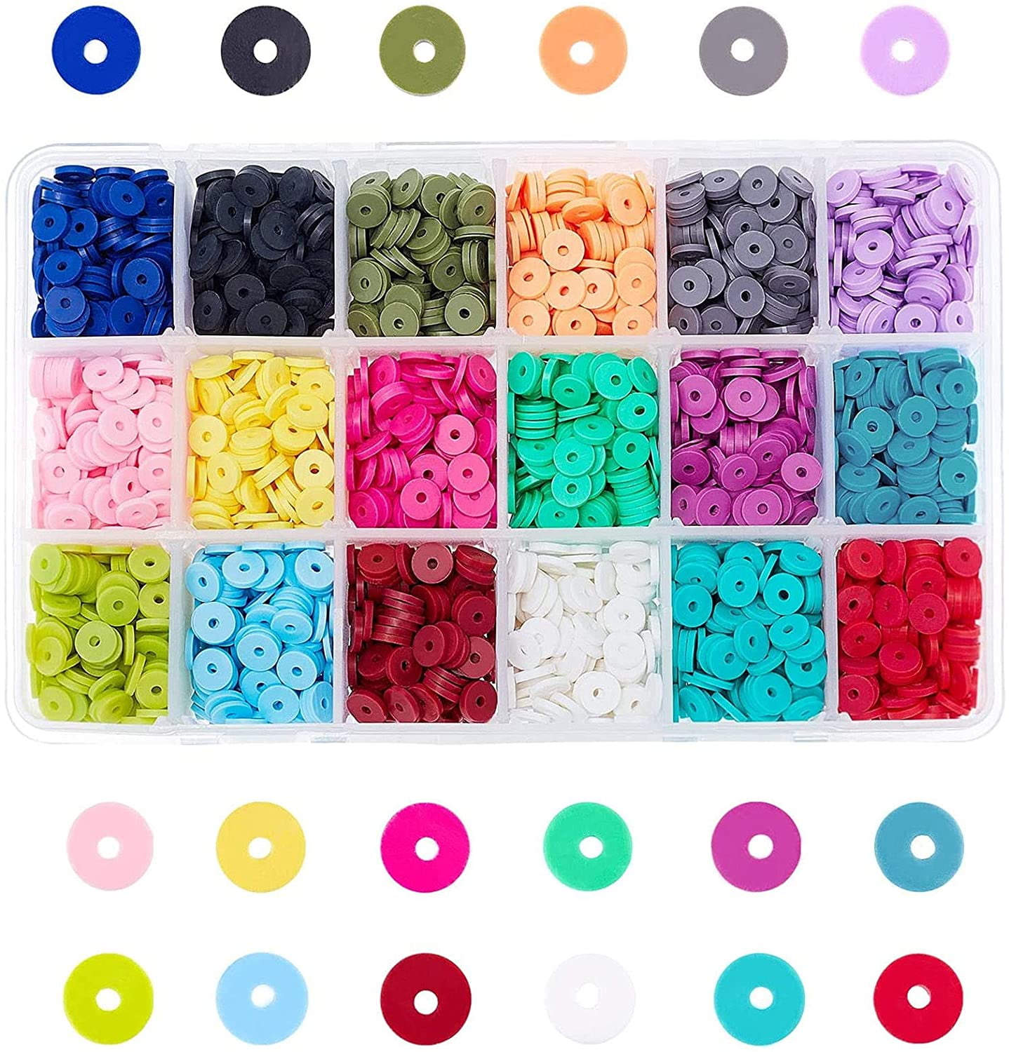 Poly Clay Beads Kit 4500 Pcs 18 Colors 6mm Vinyl Disc Beads Flat