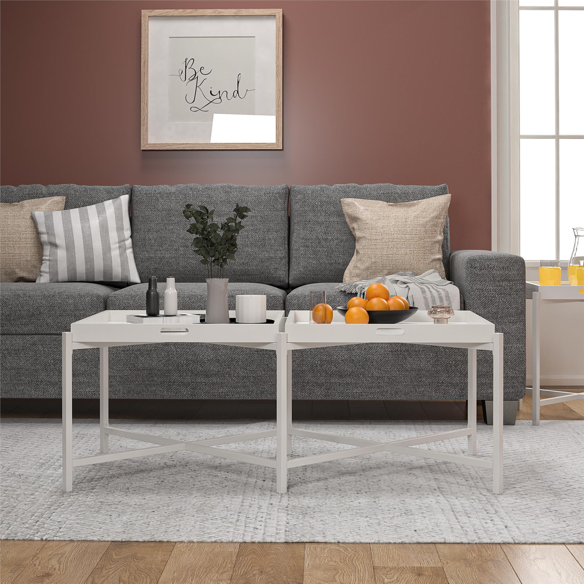 White Metal and Wood Dual Tray Coffee Table