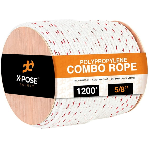 Poly Combo 3 Strand Safety Rope- 5/8" x 1200' -UV Coated Polypropylene- White -by Xpose Safety