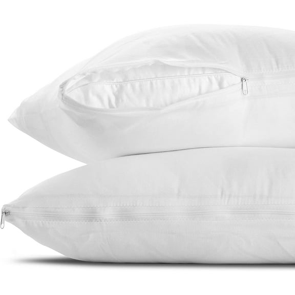Poly-Cotton Zippered Pillow Cover - King Size Pillow Protector - Protects from Dirt, Dust, and Debris - 2 Pack