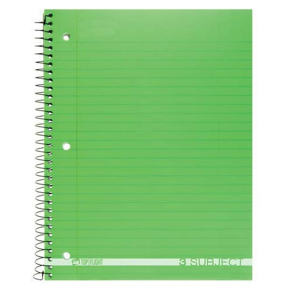 Top Flight Poly Cover 3-Subject Notebook 138-Sheets Wide Rule (Color May Vary) (Pack of 12)