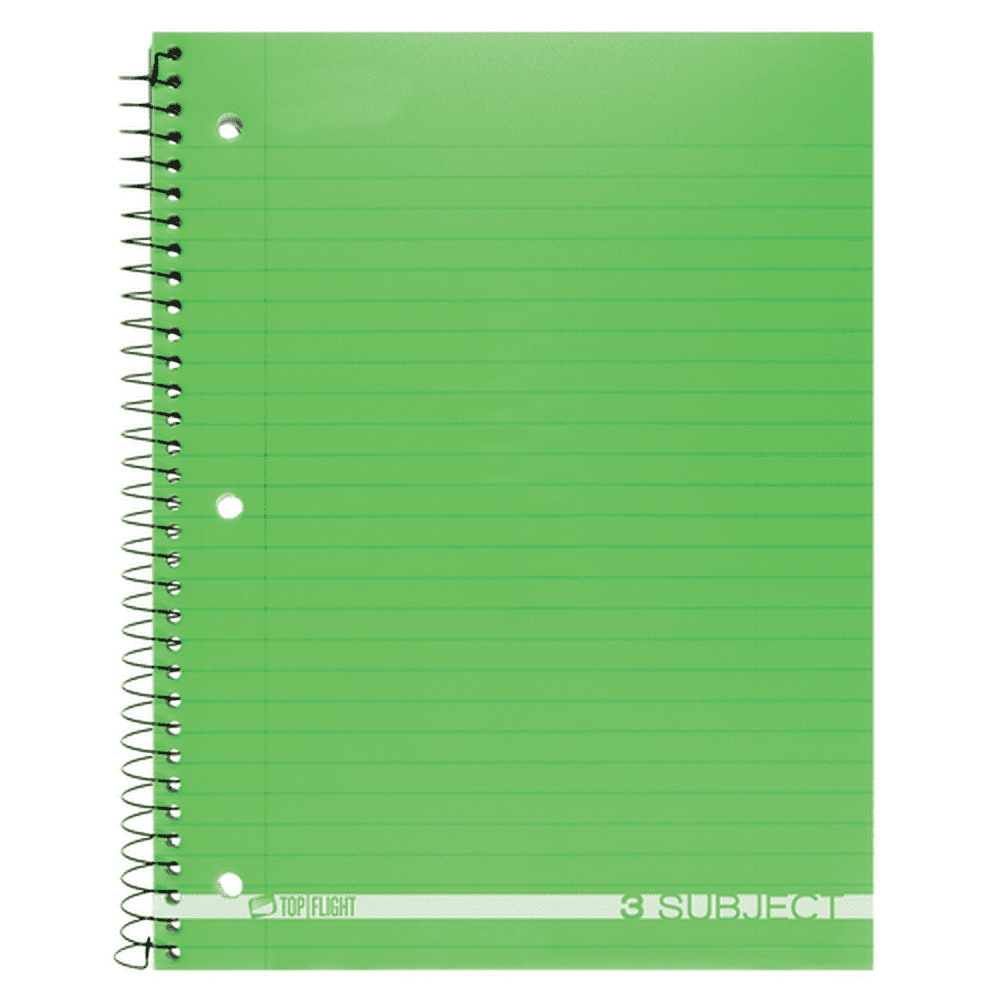 Top Flight Poly Cover 3-Subject Notebook 138-Sheets Wide Rule (Color May Vary) (Pack of 3)