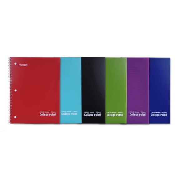 Mintra Office - (04659) Spiral Notebooks Poly Cover College Ruled 6 Pack (70 Sheets)