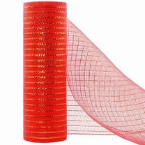 Poly Deco Mesh Ribbon Roll 10 Inch x 30 Feet with Foil Stripes, Decorative Mesh for Wreaths, Swags, Bows, Gift Wrapping, Garland and Holiday Decorations Red