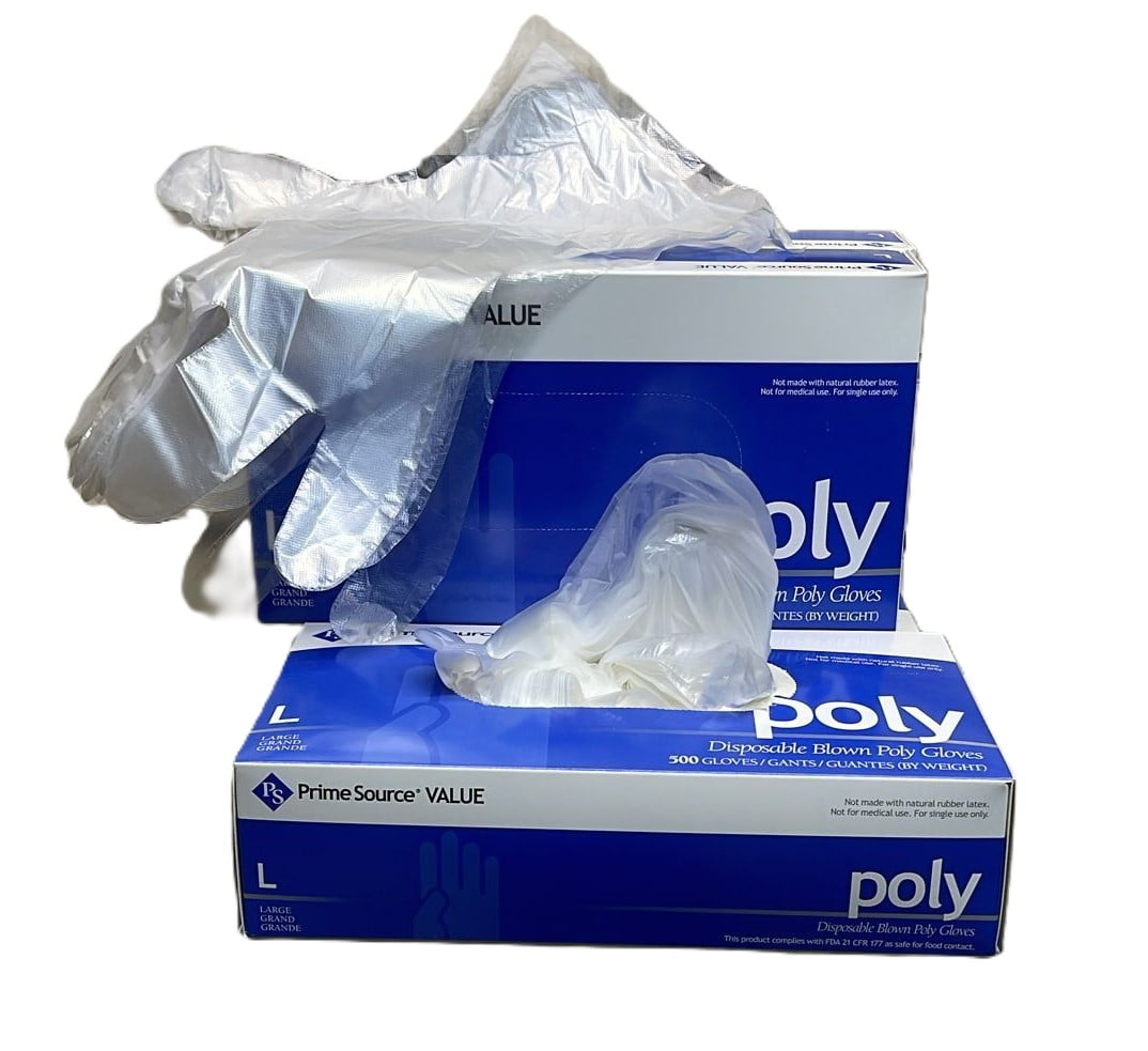 Poly Disposable Gloves (4/500) with 500 Count, Large, 4 Pack