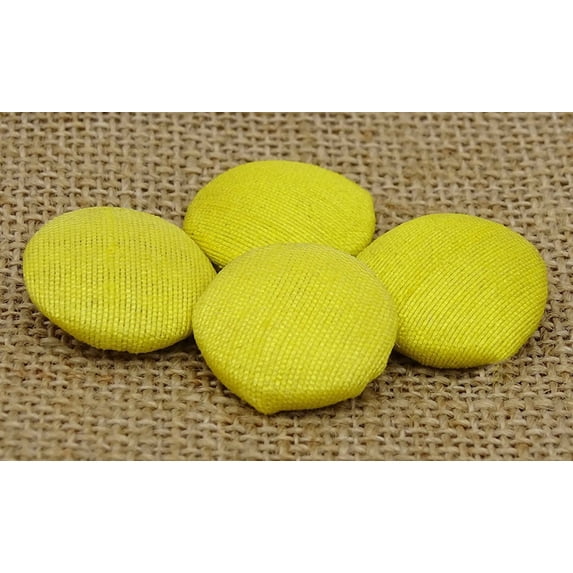 Poly Dupion Yellow Solid Color Cloth Covered 2 Holes Sewing Craft Buttons Sewing - Pack of 12 Pieces