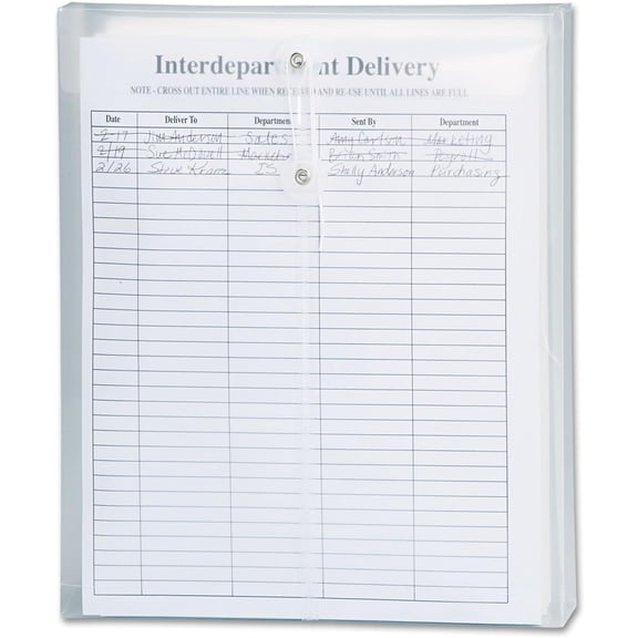 Poly Envelope, 1-1/4" Expansion, String-Tie Closure, Top Load, Letter Size, Clear, 5 per Pack (89540)