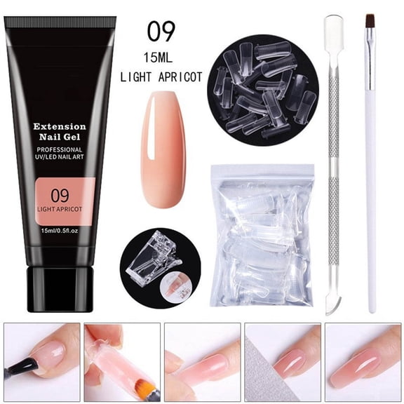 Poly Extension Gel Nail Kit: Clear Glue Gel with Base/Top Coat & Manicure Tools, 15ml Trial French Manicure Set, LED Curable