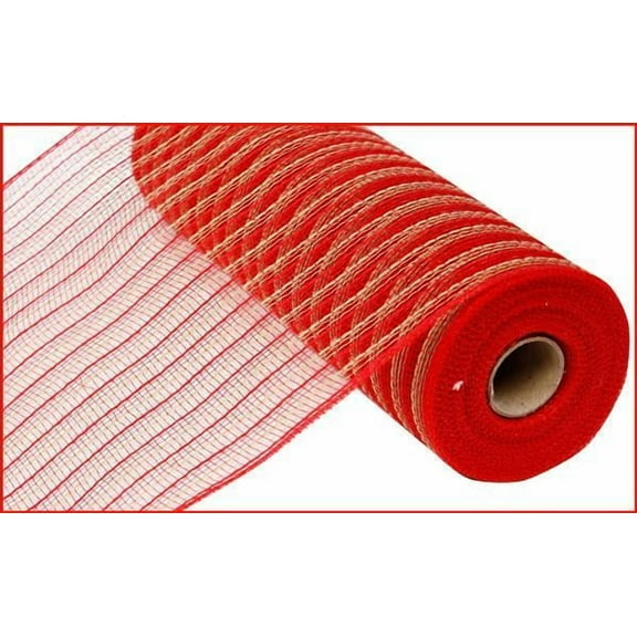 Poly Faux Jute Burlap Deco Mesh, 10.5" x 10 Yards (Red, Natural)