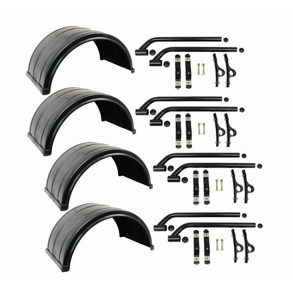 (8 Pc / 4 Pair) Poly Fender Kit Fits for 24.5" Dual Rear Wheel Trucks - Ribbed Poly Fenders with Mounting Brackets - Rust-Proof, Lightweight & Ideal for Flatbed & Dump Trucks