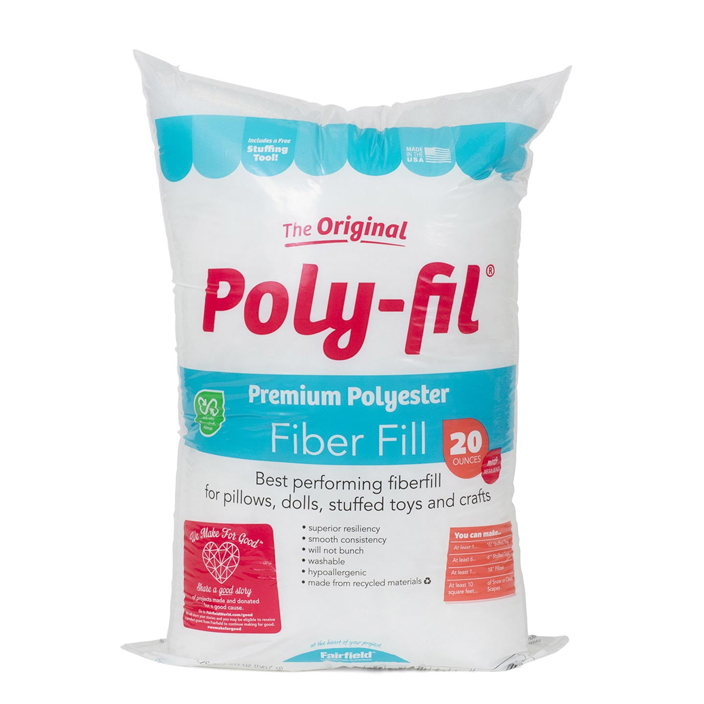 Fairfield PF16B Poly-Fil Premium Polyester Fiber, 16 oz, White