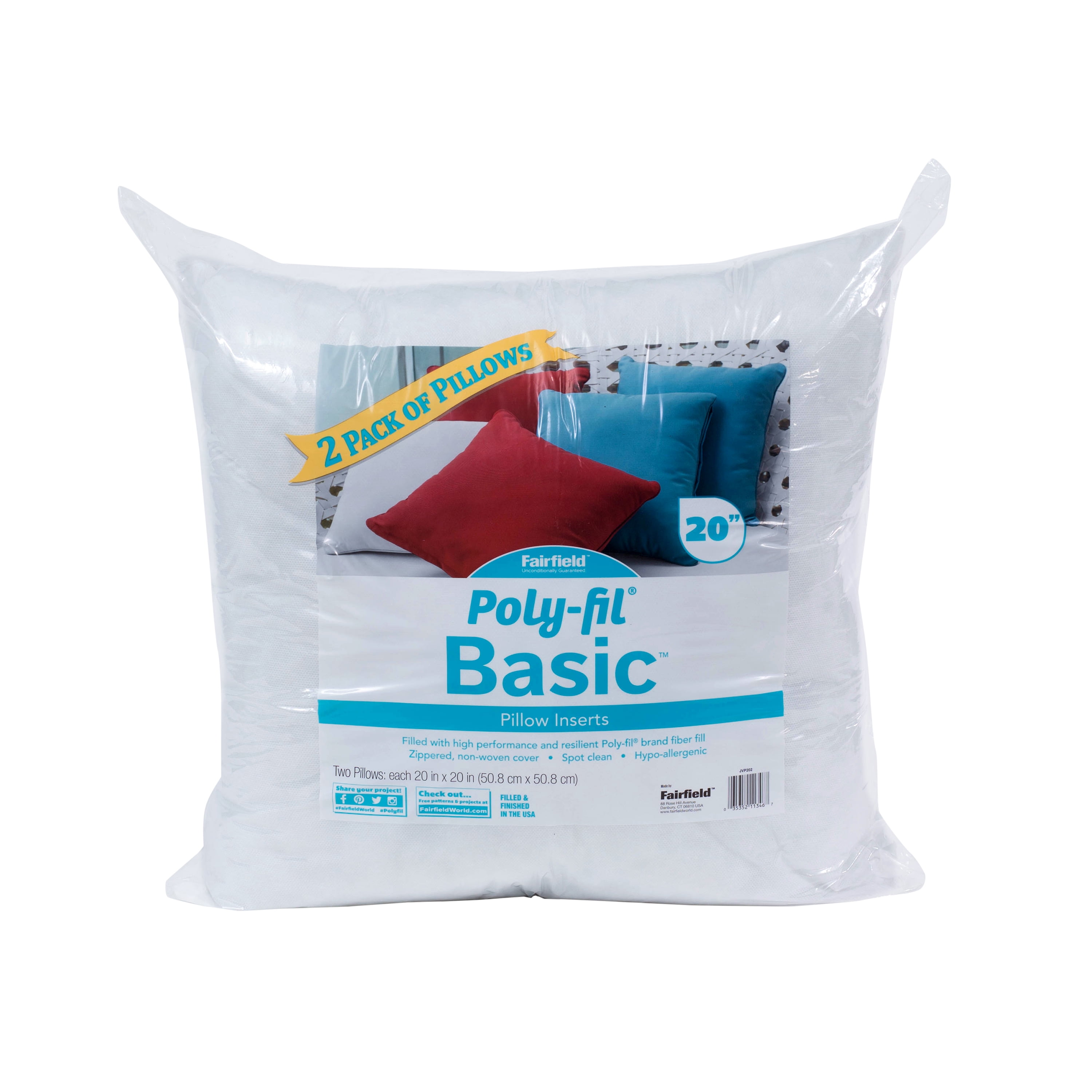 Poly-Fil® Basic™ Pillow Inserts by Fairfield™, 20 x 20 Square (Pack of 2)  