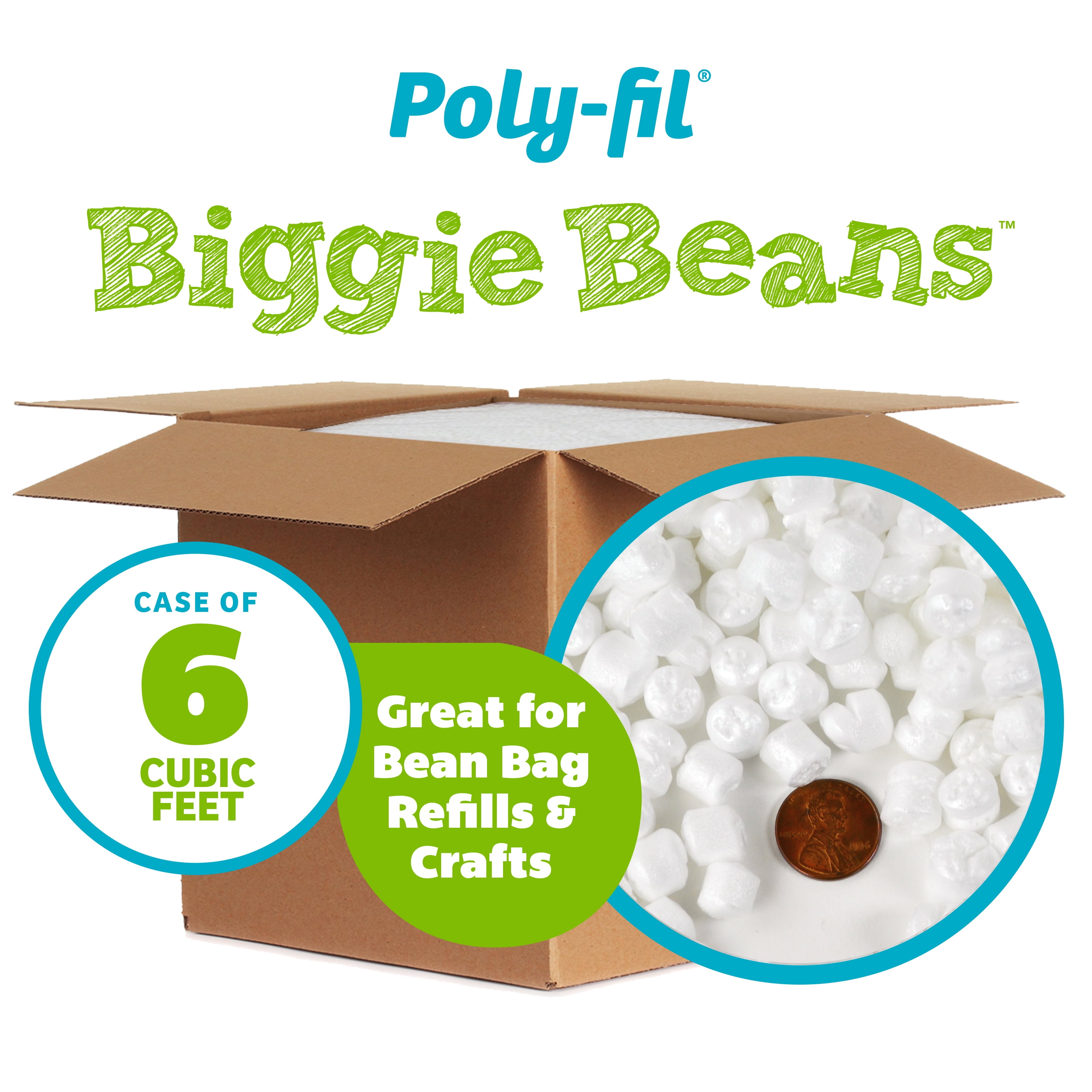 Poly-Fil® Biggie Bean Bag Filler by Fairfield™, 6 Cubic ft White Polystyrene