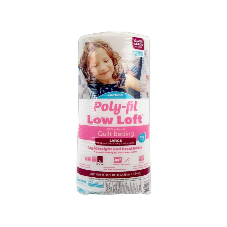  Fairfield Poly-Fil Low-Loft Queen 100% Bonded Polyester  Batting, 90 x 108, White