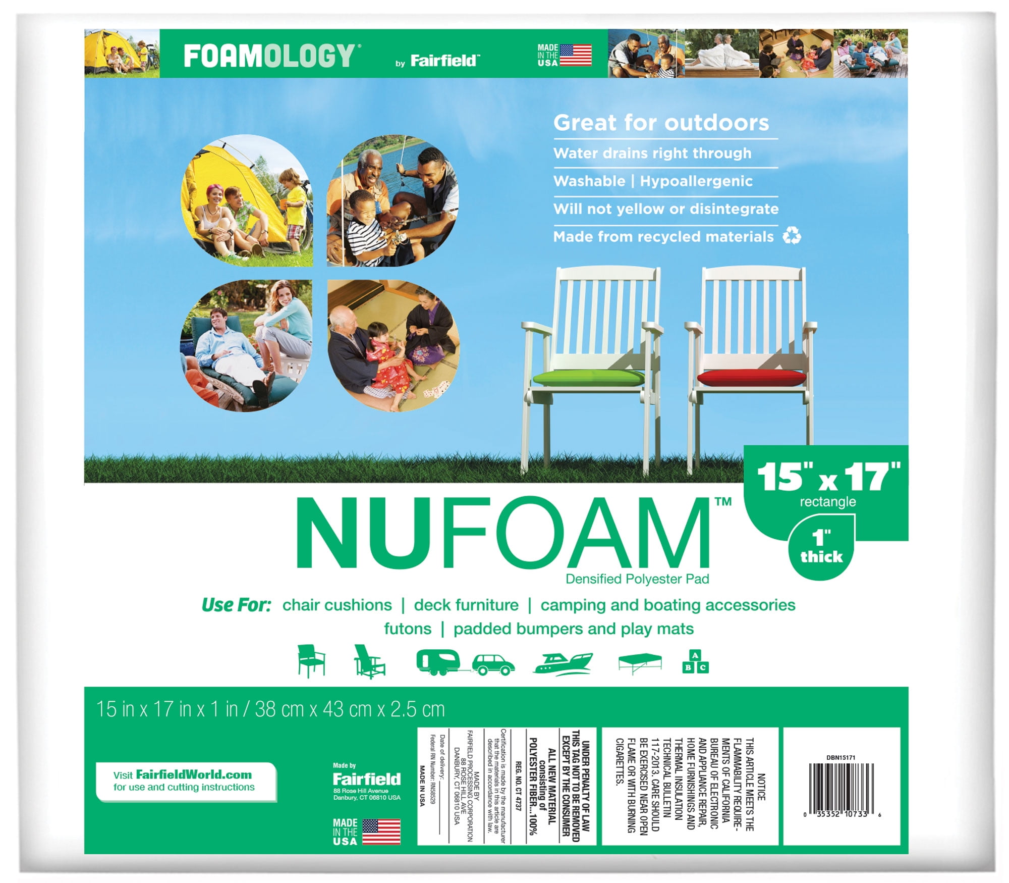 Poly-Fil® NuFoam™ Pad by Fairfield™, 15" x 17" x 1" thick
