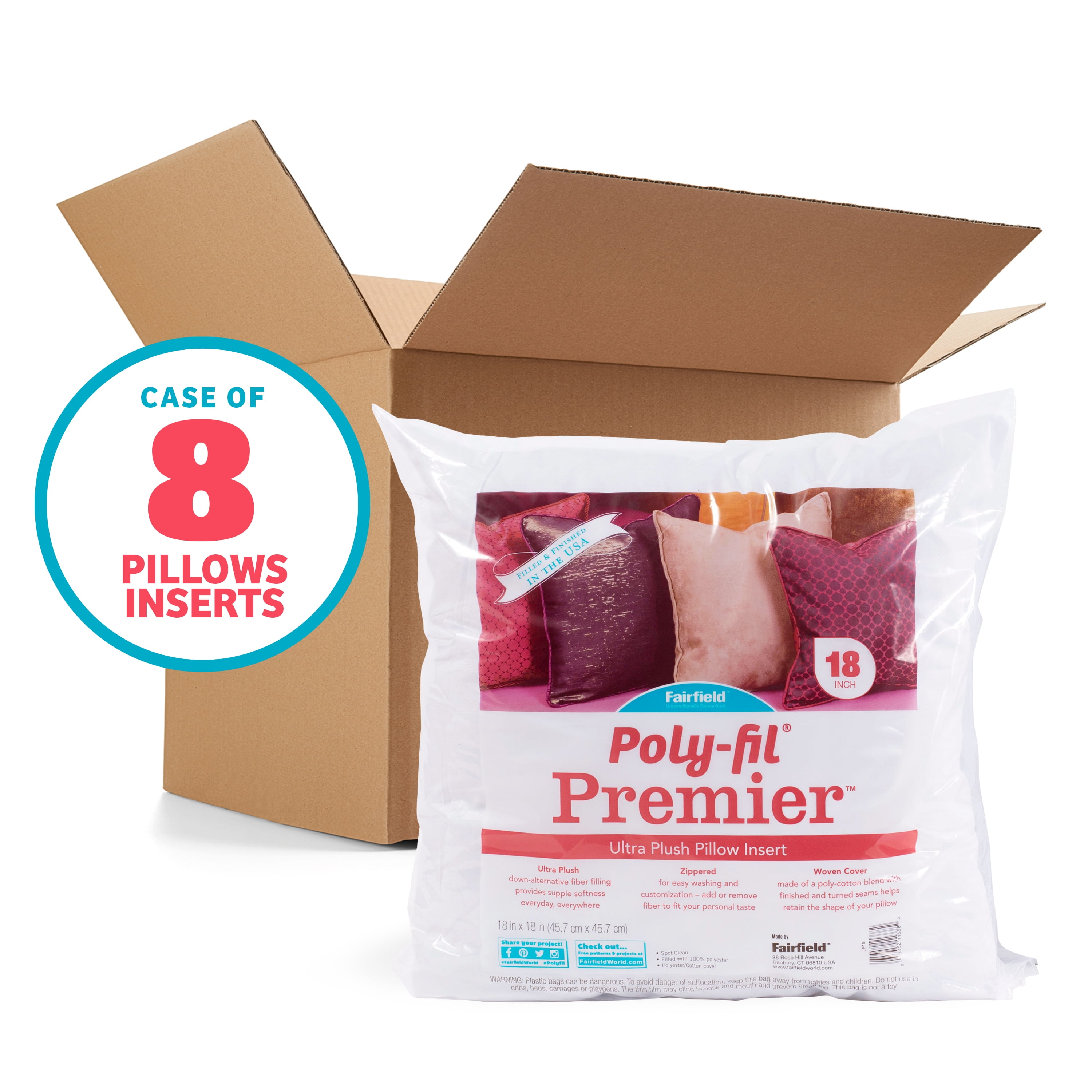 Pillow Basic Insert Poly Fill 18 inch x 18 inch 2/pk - 3535210288