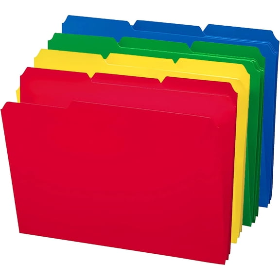 Poly File Folder, 1/3-Cut- Tab Letter Size, Assorted Colors, 24 per Box (10500)