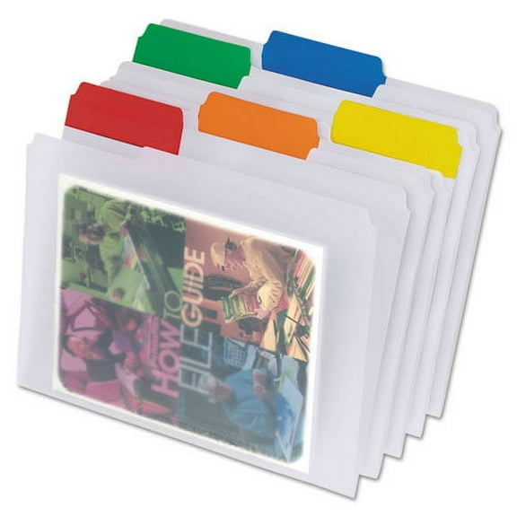 "Poly File Folders, 1/3-Cut Tabs: Assorted, Letter Size, Clear, 25/Box | Bundle of 10 Boxes"