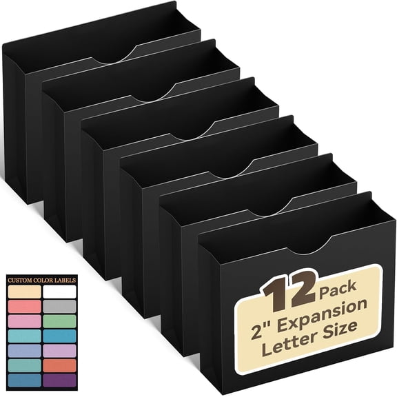 Poly File Jackets & File Pockets,Heavy Duty 2" Expanding File Jacket Folders,Letter Size Manila File Folders,12 Pack Manila File Jackets with Straight Cut Tab,Job Folder for Office School Home