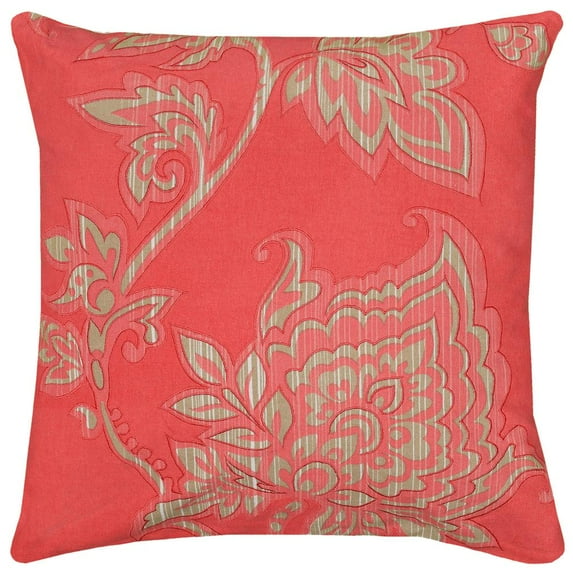 Rizzy Home Floral 18" x 18" Poly Filled Pillow with Cotton Cover-Coral/Natural