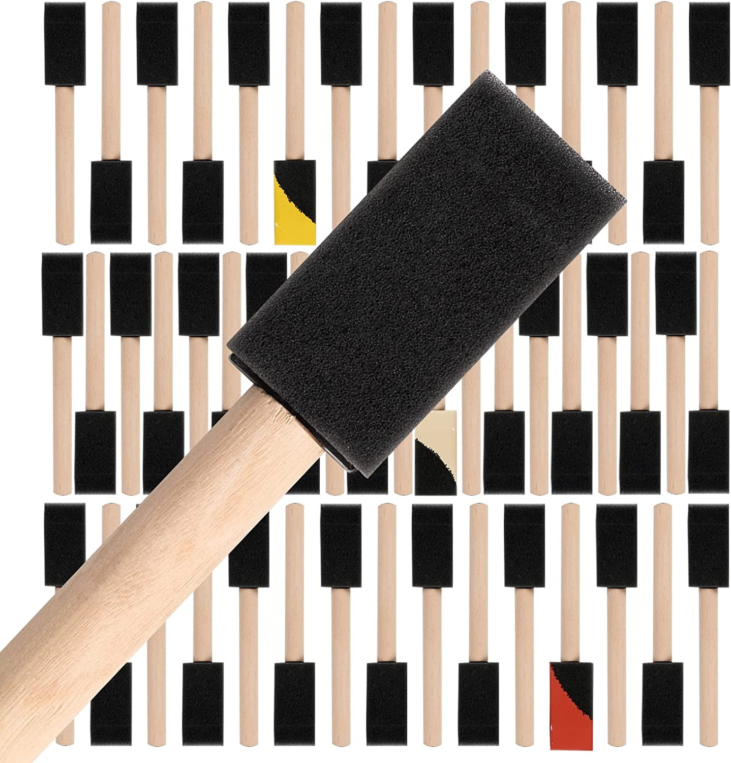 Black Foam Mini Paint Brushes with Wood Handle, 1 Inch, Pack of 50