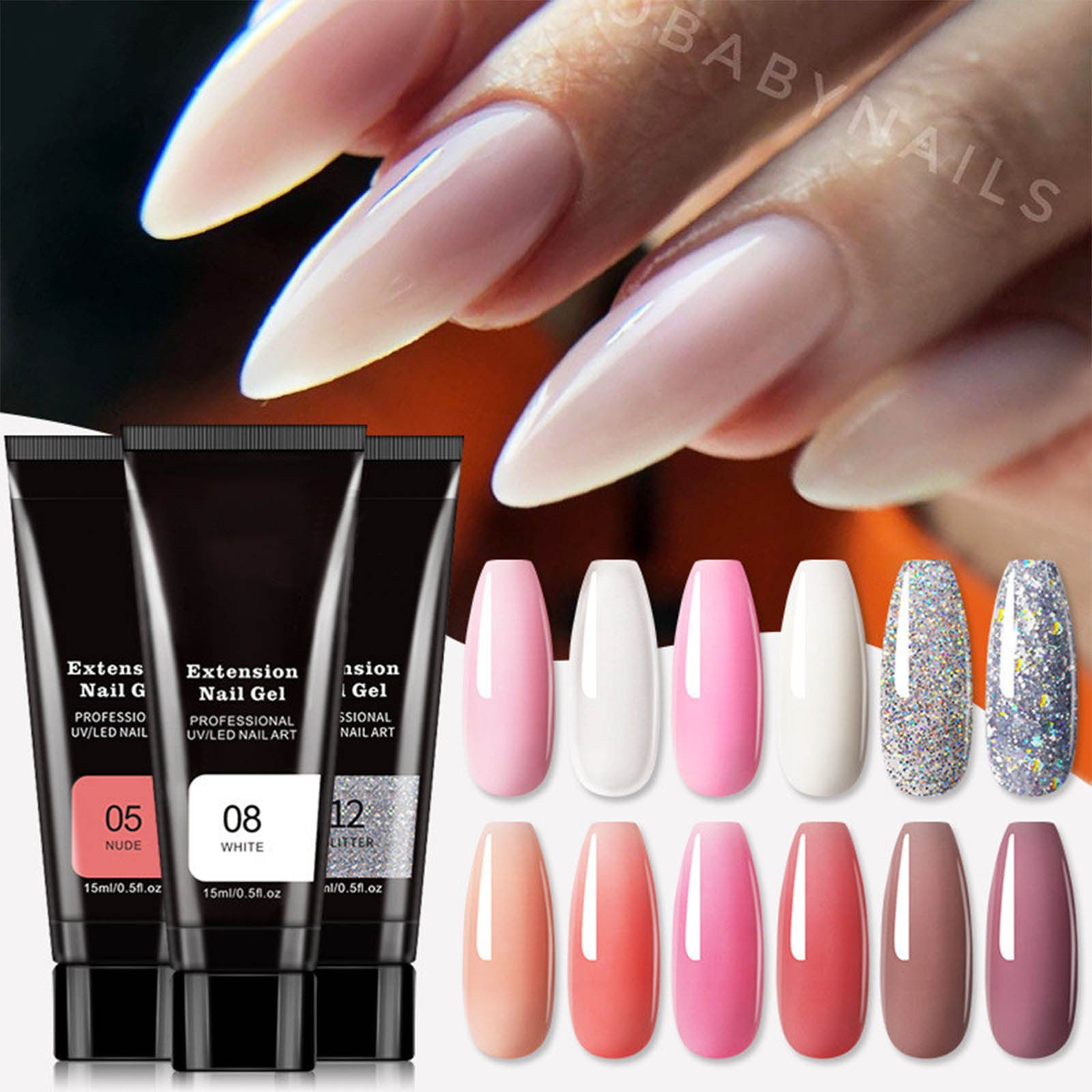 Poly Gel Nail Kit, Clear Builder Jelly Gel Nail Enhancers, French Tip Trial Set, Mini Nail Art Kit, 15ml, Nail Enhancement Gel, Nude Poly Nails, Nail Art Tools, DIY Manicure Kit, Perfect for Beginner