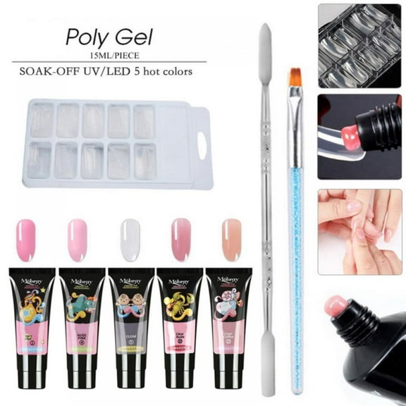 Poly Gel Nail Kit Nail Art Set Gel Nail Polish Acrylic Nails Phototherapy Brush Double Ended Cuticle Pusher Steel Manicure Kit for Nail Enhancement
