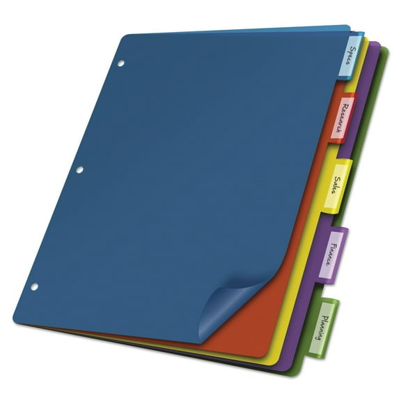 Cardinal 84018 11 x 8.5 Poly 5-Tab Index Dividers - Assorted (4/Pack)