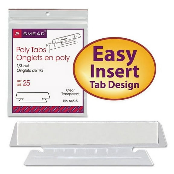 Poly Index Tabs And Inserts For Hanging File Folders, 1/3-Cut Tabs, White/clear, 3.5" Wide, 25/pack | Bundle of 2 Packs