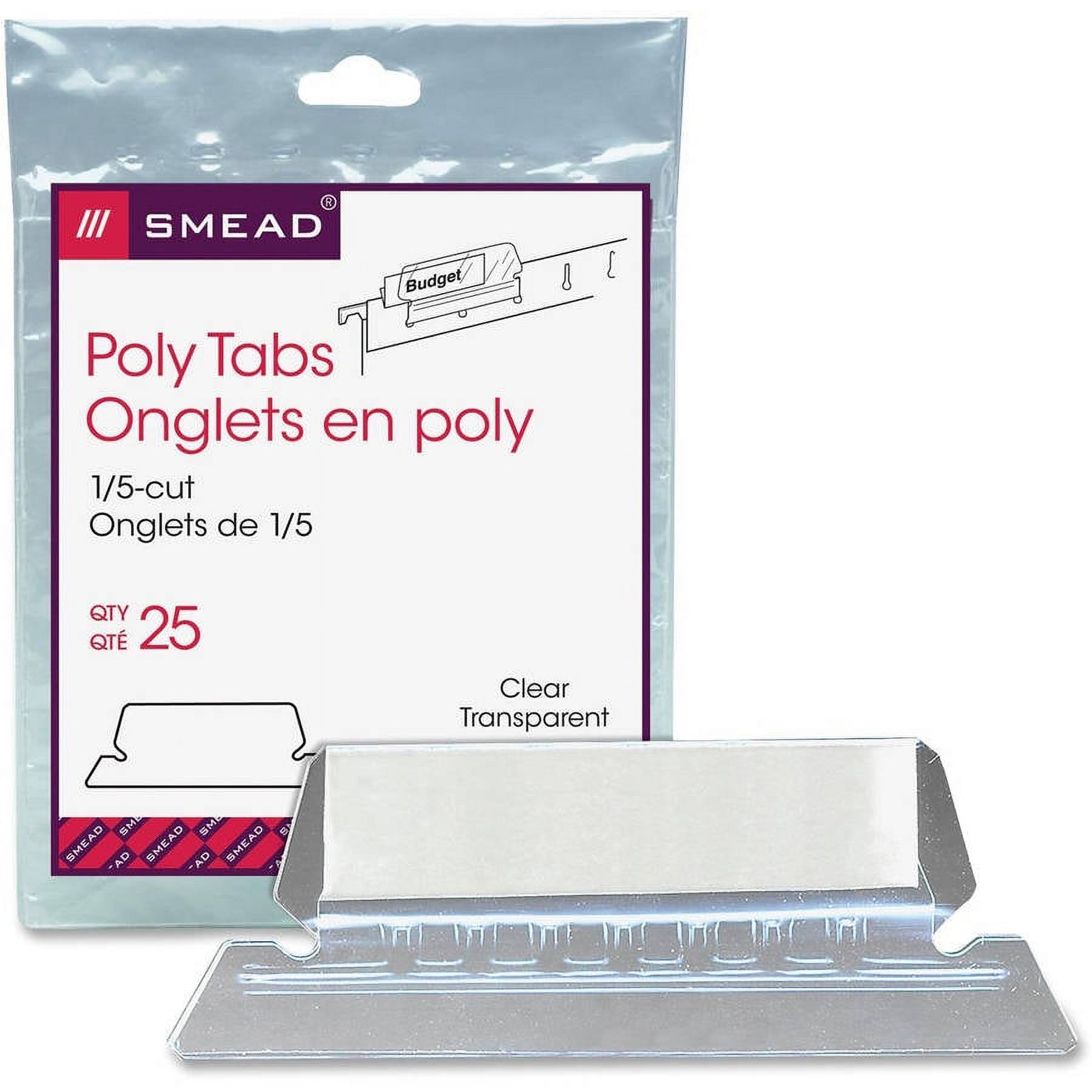 Poly Index Tabs And Inserts For Hanging File Folders, 1/5-Cut Tabs, White/clear, 2.25" Wide, 25/pack | Bundle of 5 Packs - image 1 of 6