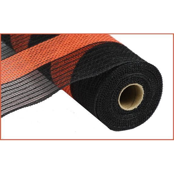 Poly Jute Deco Mesh: Black & Orange Wide Stripe - 21 inches x 10 yards (30 feet)