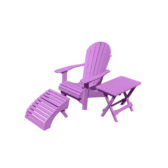 Poly Lumber Design Porch Folding Chair with Ottoman & Side-Table Set Everlasting PolyTuf HDPE- Amish Crafted-Made in USA-Purple